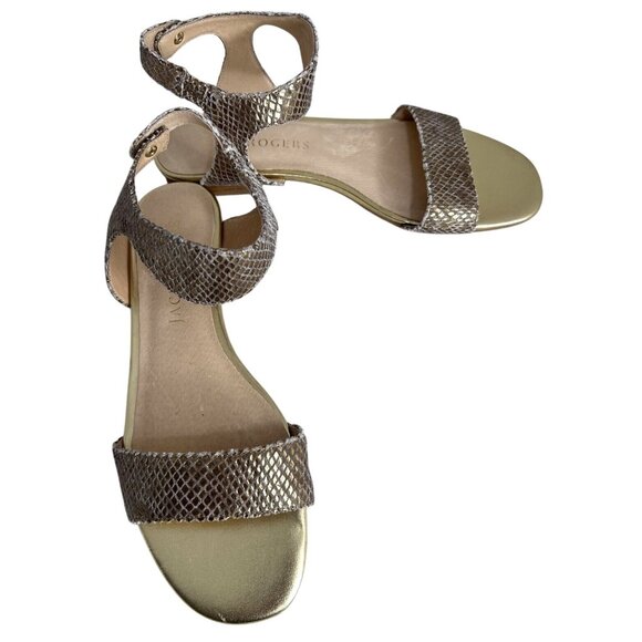 Jack Rogers Womens Size 8 Gold Snakeskin Flat Sandals With Ankle Strap - Picture 1 of 6
